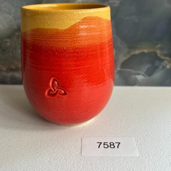 Studio Art Pottery Tumbler Cup Hand Painted and Signed Sunset Colors 4.5" - Picture 10 of 10